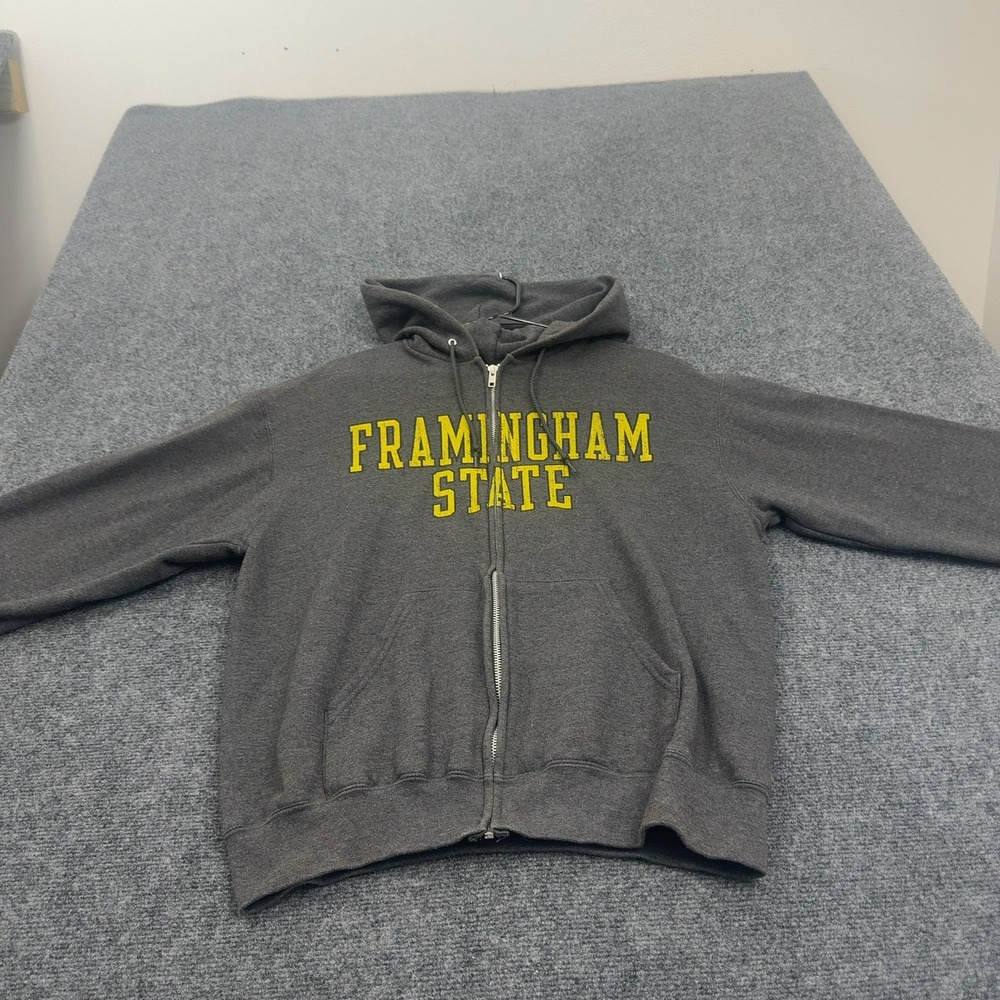 Framingham State Champion Hoodie Zip Up Mens M Grey Cotton Poly Graphic Casual